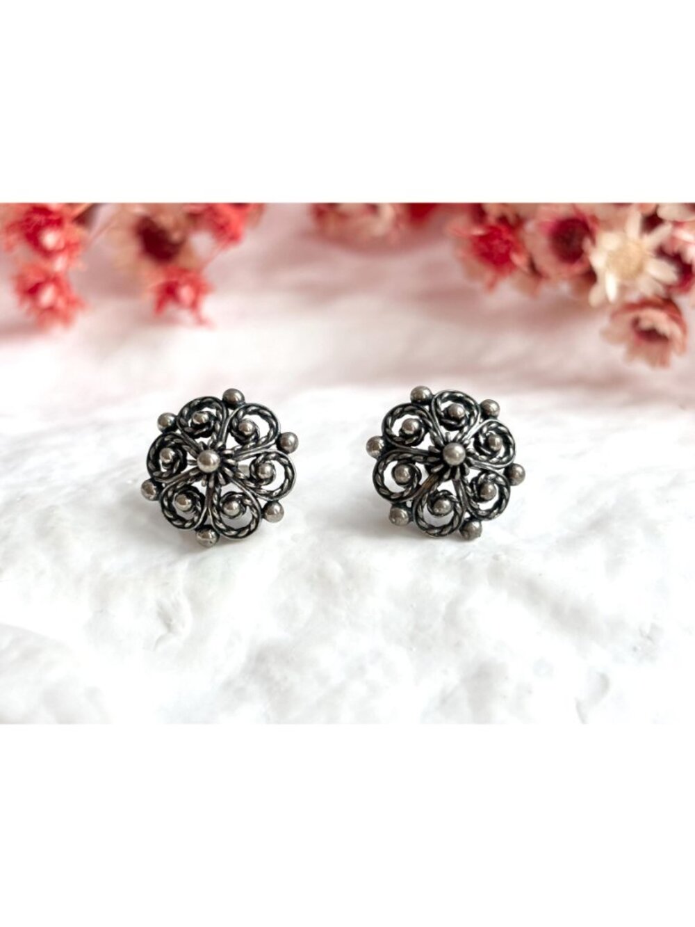 Telemark by Sylvsmidja 830 Oxidized Vintage Silver Stud Post Back Earrings - Picture 8 of 10